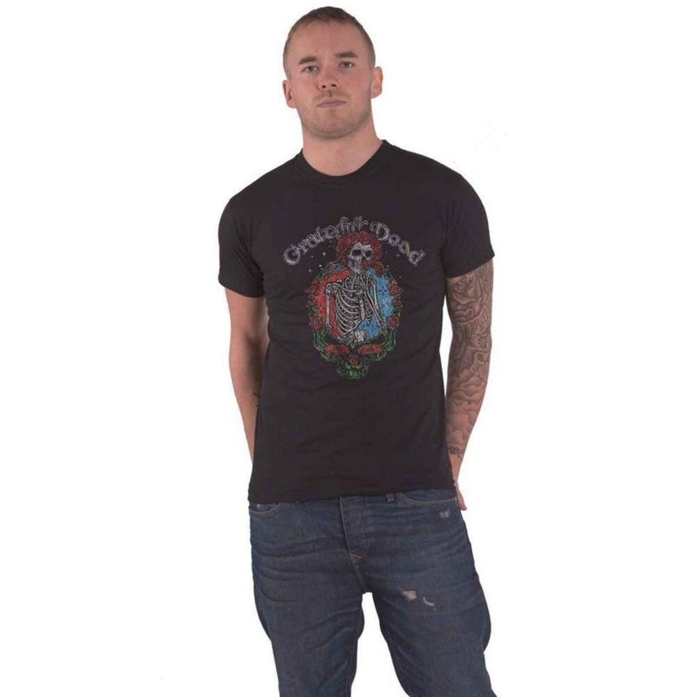 Grateful Dead Unisex Adult Stealie Floral Cotton T-Shirt / Black